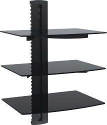 VonHaus 3x Black Floating Shelves with Strengthened Tempered Glass for DVD Players/Cable Boxes/Games Consoles/TV Accessories