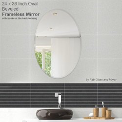 Wall Mirror 24″ X 36″ Oval Frameless Beveled, Horizontal or Vertical Installation, Hooks Included