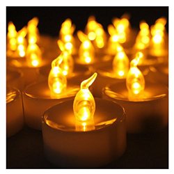 Youngerbaby 24 Pieces Battery-Powered Flameless Flickering LED Tea Light, Amber Yellow