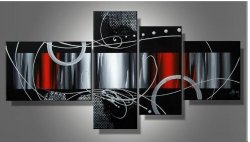 100% Hand-painted Wood Framed Red Back Clouds Home Decoration Modern Abstract Oil Painting on Canvas 4pcs/set Mixorde
