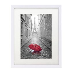 11×14 White Picture Frame – Made to Display Pictures 8×10 with Mat or 11×14 Without Mat – Sturdy Glass Front, Wall Mounting Material Included, White