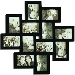 Adeco [PF0206] Decorative Black Wood Wall Hanging Collage Picture Photo Frame, 12 Openings, 4×6″
