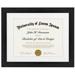 Black Document Frame – Made to Display Certificates sized 8.5×11 Inch with Mat and 11×14 Inch – Document Frame, Certificate Frame, University Diploma Frame, 11×14 Picture Frame, Marriage License Frame