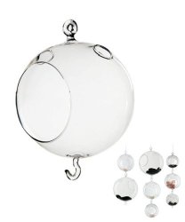 Clear Hanging Glass Candle Holder Round, Glass Terrarium, Plant Terrarium, with Double Hook – 5″ (6 pcs)