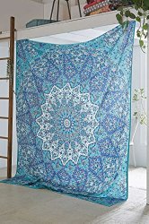 COR’s Star Mandala Tapestry Indian Wall Hanging, Bedsheet, Coverlet Picnic Beach Sheet, in Organic Cotton Tree of Life 90 x 85 Inches