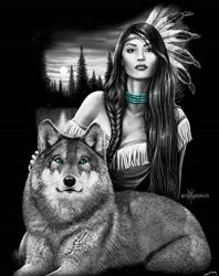DGA Native Girl and Wolf Stretched Canvas Wood Framed Wall Art 12×16 Inches – Harmony
