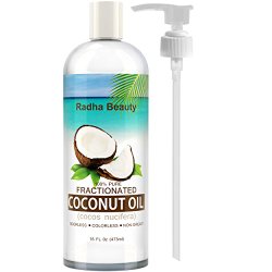 Fractionated Coconut Oil – 100% Pure carrier oil- free PUMP + Ebook, 16 fl oz