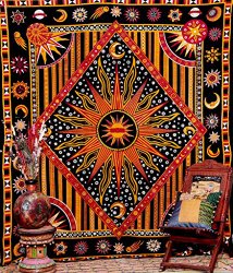 Golden Black Sun Star Tapestry Exotic Celestial Wall Art for Home Décor Labhanshi