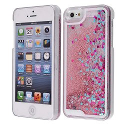 iPhone 5 5s Case-Yerwal Glitter Heart Bling Dynamic Liquid Quicksand Clear Cover Case For iPhone 5 5G 5s-Pink
