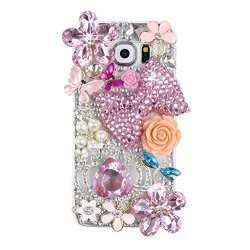 KAKA(TM) Fashion Style Pink Bowknot Love Heart Pattern 3D Handmade for Samsung Galaxy S6 Edge Plus