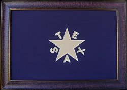 Large Blue Texas Flag Framed Aged De Zavala Real Rustic Western Custom Framed Art