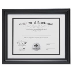 Lawrence Frames Dual Use 11 by 14-Inch Certificate Picture Frame with Double Bevel Cut Matting for 8.5 by 11-Inch Document, Black