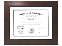 Lawrence Frames Dual Use Faux Burl 11 by 14-Inch Certificate Picture Frame with Double Bevel Cut Matting for 8.5 by 11-Inch Document, Mahogany