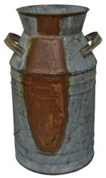 Milk Can – 10-3/4″ Galvanized Finish – Country Rustic Primitive Jug Vase by H.S.