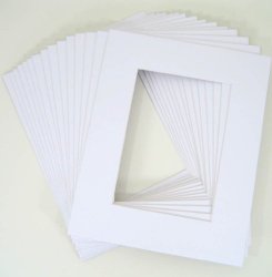 Pack of 25 11×14 WHITE Picture Mats Mattes with White Core Bevel Cut for 8×10 Photo + Backing + Bags