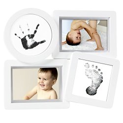 Pearhead Baby Prints Collage Frame with Clean Touch Ink Pad Included, White