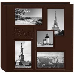 Pioneer Collage Frame Embossed Travel Sewn Leatherette Cover Photo Album, Brown