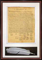 Sale! The Declaration of Independence. High Quality Replica. Professionally Framed (18x 25.5) Genuine Parchment & Quill. Solid Wood Frame
