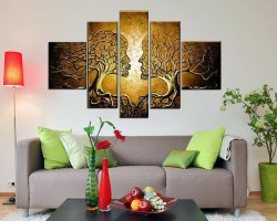 Sangu Hand Painted 5-piece Love Tree Oil Paintings Canvas Wall Art for Home Decoration