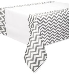 Unique Industries Chevron Plastic Tablecover, 54″ by 108″, Silver