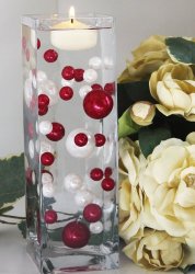 Unique Red & White Pearl Beads Including Clear JellyBeadZ®. Great for Wedding Centerpieces and Decorations