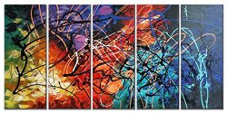 Wieco Art 5 Panels Abstract Oil Paintings on Canvas Wall Art for Wall Decor and Home Decoration