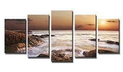 Wieco Art Canvas Print the Rocky Sea 5 Panels Modern Canvas Wall Art for Home and Office Decoration P5RLA009_f1