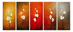 Wieco Art Hand Painted Abstract Floral Oil Canvas Paintings for Wall Decor, 5-Piece Set