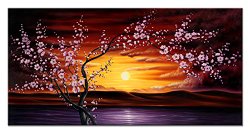 Wieco Art Plum Tree Blossom Flower Canvas Print for Paintings Artwork Modern Canvas Art for Wall and Home Décor