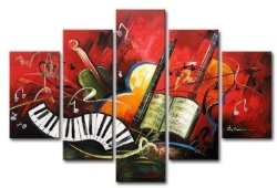 Wieco Art – The Music Score Modern Artwork 5 Panels 100% Hand 5pcs/set