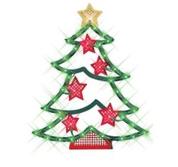 18″ Lighted Christmas Tree with Stars Window Silhouette Decoration