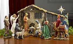 7 Inch Figures Real Life Nativity Full Complete Set – Includes All People, Lighted Manger, Chest of Gold, Frankincense & Myrrh