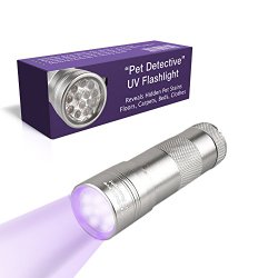Best UV Flashlight – Pet Detective LED Ultraviolet Blacklight Reveals Hidden Dog And Cat Urine Stains. The light is Solid, Powerful yet Small