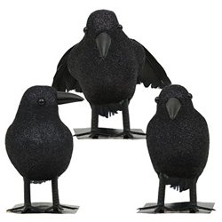 Black Feathered Small Halloween Crows – 3 Pc Black Birds