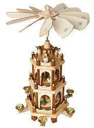 Christmas Pyramid 18 Inches Nativity Play – 3 Tier Carousel with 6 Candle Holders – Brubaker Design From Germany