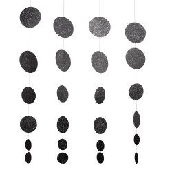 Creative Converting Glitz Hanging Decor Die Cut Glitter Circle Garland, Black, 4 Strands Per Package