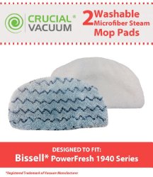 Crucial Vacuum 2 Bissell PowerFresh Steam Mop Pads Fits All PowerFresh 1940 Series Models including 19402, 19404, 19408, 1940A, 1940Q, 1940T, Part # 5938 and 203-2633