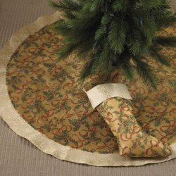 Gold Accent Christmas Holiday Tree Skirt, 48 Inch Round, New