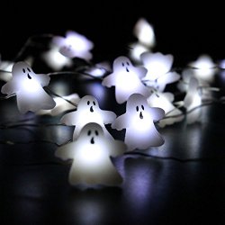 Halloween Ghost String Lights By Impress Life® on 10ft Copper Wire 40 Cold White LEDs with Remote Control for Indoor/Covered Outdoor Party