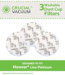 Hoover Linx Washable & Reusable Foam Sponge Filter 3-Pack; Replaces Hoover Platinum Linx Part # 902185003, 562161003, 410044001, BH50010, BH50015, SH20030; Designed & Engineered By Crucial Vacuum