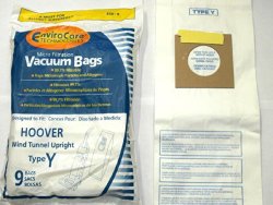 Hoover Part# 4010100Y – Type Y Vacuum Bag Replacement for Hoover WindTunnel Uprights and Hoover Vacuums Using Type Y or Type Z Bags by EnviroCare Part# 856-9 – 9/Package