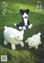 King Cole Double Knitting DK & Cuddles Chunky Pattern – 9010 Sheep Lamb & Sheepdog Toy Teddy