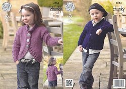 King Cole Magnum Chunky Knitting Pattern Childrens Collar or V Neck Cardigans Jackets (4284)