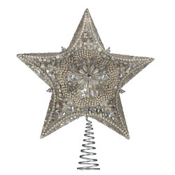 Kurt Adler 13.5-inch Star Treetop with Ivory Pearls and Platinum Glass Glitter