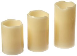 Mark Feldstein & Associates B456MT Flameless LED Vanilla-Scented Candle Pillar with Auto On/Off Timer, Set of 3