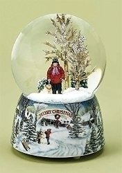 Merry Christmas Snowy Woodland Scene Music Snow Globe Glitterdome – 5.5″ Tall 100MM – Plays Tune Over the River and Through the Woods