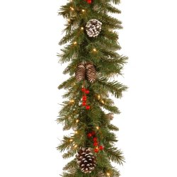 National Tree FRB-9GLO-1 Frosted Berry Garland with 100 Clear UL-Lights, 9-Feet by 10-Inch