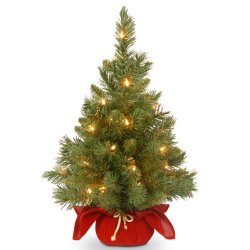 National Tree MJ3-24BGLO-1 Majestic Fir Tree in Burgundy Cloth Bag with 35 Clear Lights, 24-Inch