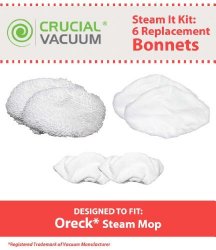 Oreck Steam It Kit; Includes 6 Washable, Reusable Mop Pads; Fits the Oreck Steam Mop; Designed & Engineered by Crucial Vacuum