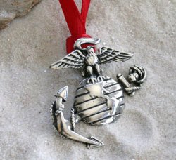 Pewter USMC Marine Corp Insignia Semper Fi Christmas Ornament and Holiday Decoration